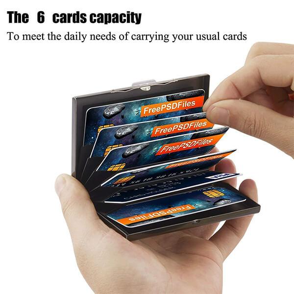 Black Customized 6 Slots RFID Protected Metal Visiting Card Holder Wallet for Men & Women