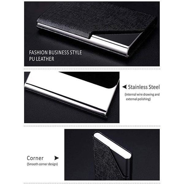 Black Customized Visiting Card Holder Wallet PU Leather Steel for Men Women