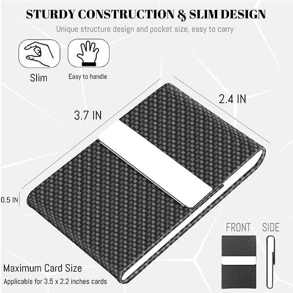 Black Customized PU Leather Card Case with Metal Magnetic Clasp Visiting Card Holder for Women & Men