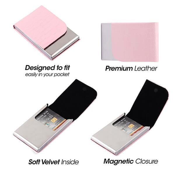 Pink Customized Pocket Sized Leather Case with Magnetic Closure Visiting Card for Women