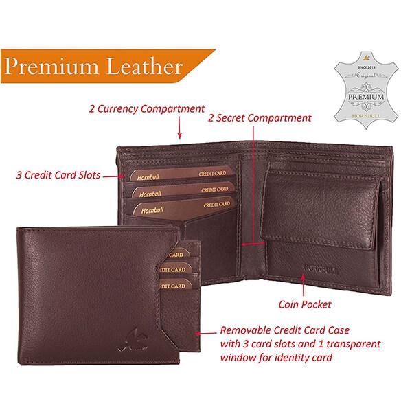 Brown Customized HORNBULL RFID Protected Leather Wallet for Men