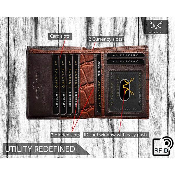 Brown Customized Al Fascino Stylish RFID Protected Leather Wallet
