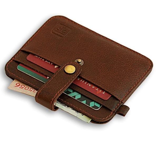 Brown Customized Leather Credit Card Holder -Slim Minimalist Front Pocket RFID Blocking Leather Wallet
