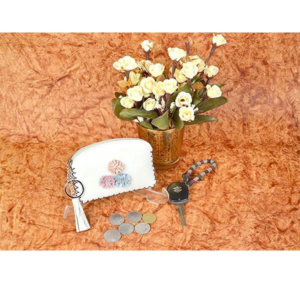Grey Customized Faux Leather Purse Coin With Key Chain For Women