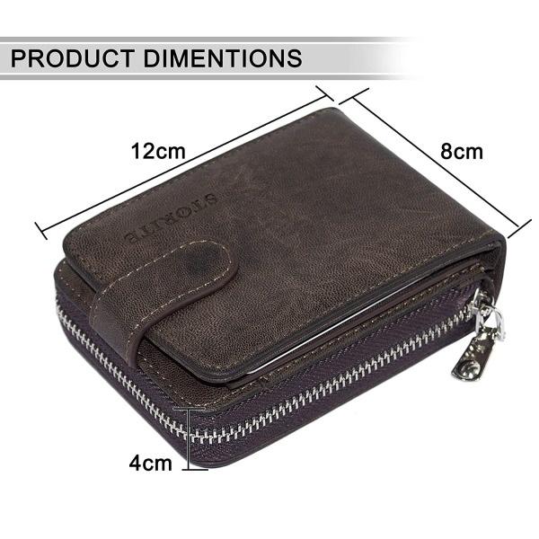 Dark Brown Customized 11 Slot PU Leather Credit Zipper Card Holder Wallet for Men (12x4x8cm )