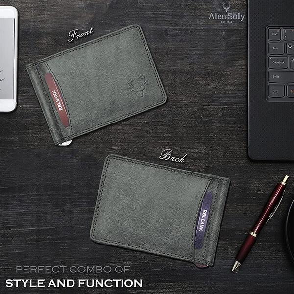 Dark Grey Customized Allen Solly Bi-Fold Slim Wallet With Card Holder For Men