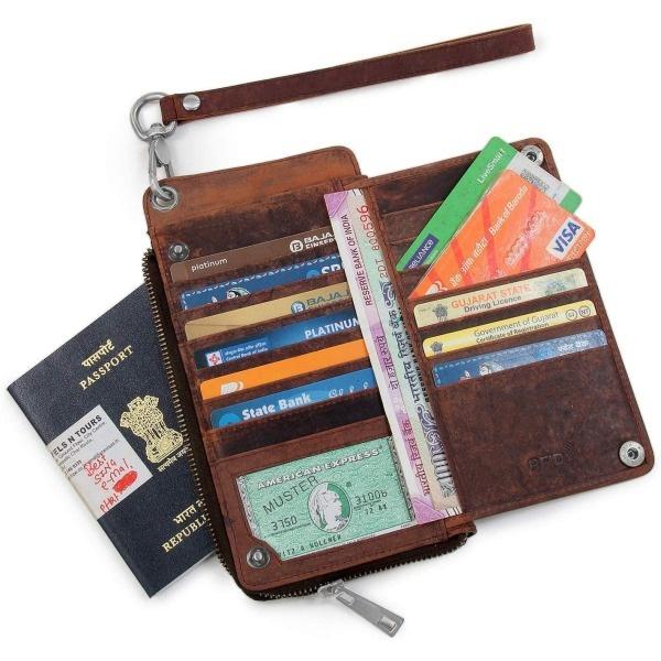 Dark Brown Customized Leather Phone & Passport Holder Wallet/Card Holder