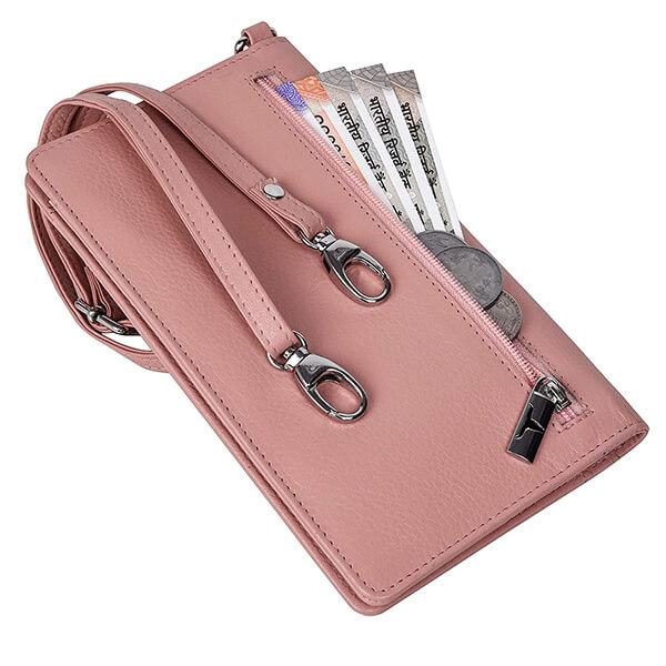 Ruby Pink Customized Urban Forest Leather Sling Wallet For Women