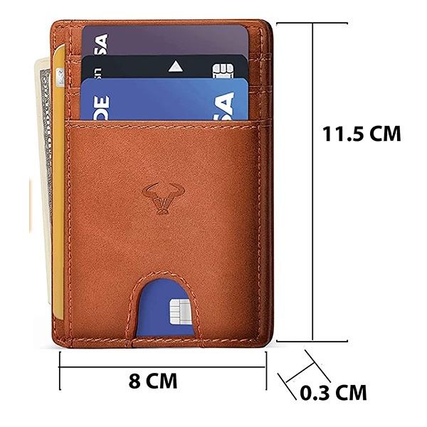 Tan Customized Genuine Leather Slim Wallet, RFID Blocking Skinny Minimal Thin Front Pocket Wallet Sleeve Card Holder