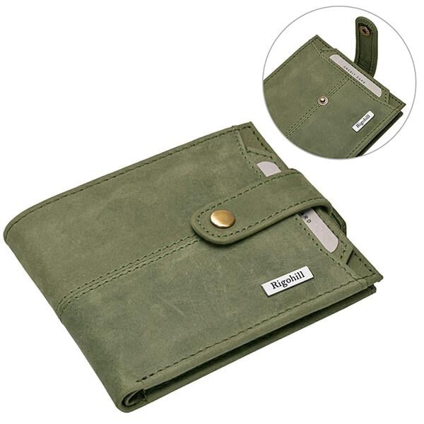 Olive Green Rigohill RFID Protected Leather Wallet For Men