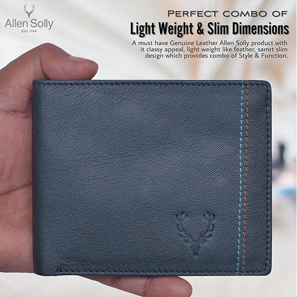 Denim Blue Customized Allen Solly Bi Fold Slim & Light Weight Leather Men's Stylish Casual Wallet Purse with Card Holder Compartment