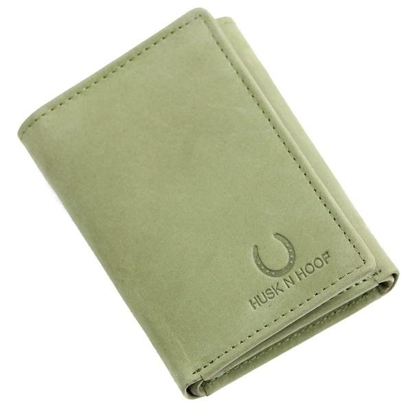 Green Customized Tri Fold Leather Wallet 4 Card Slots, 2 Currency Slots, 2 Hidden Compartment, 1 ID Slot
