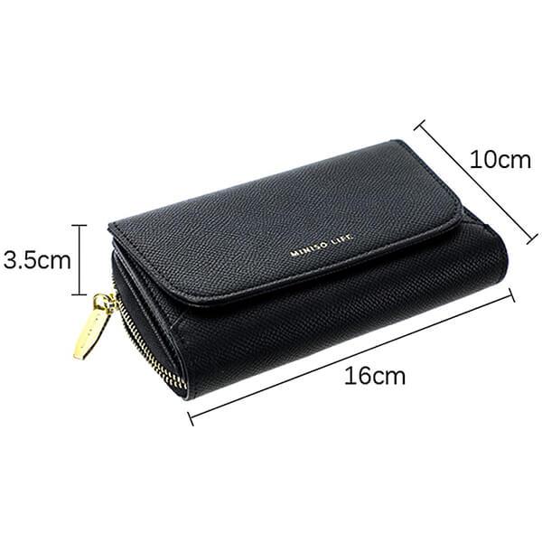 Black Customized MINISO Metal Textured Women's Wallet with Zipper