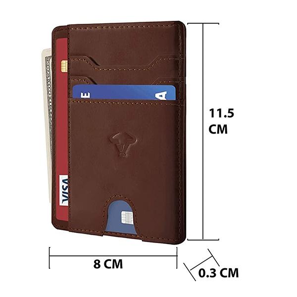 Brown Customized Genuine Leather Slim Wallet, RFID Blocking Minimal Thin Front Pocket Wallet Sleeve Card Holder