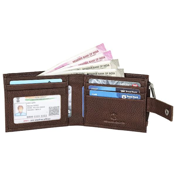 Brown Customized Wildhorn Leather Wallet, Ultra Strong Stitching, Handcrafted, RFID Blocking, Zip Wallet with 9 Card Slots, 2 ID Slots