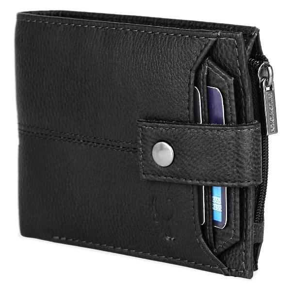 Black Customized Leather Wallet | Ultra Strong Stitching | Handcrafted | RFID Blocking | Zip Wallet with 9 Card Slots | 2 ID Slots