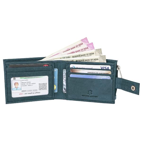 Blue Customized Leather Wallet | Ultra Strong Stitching | Handcrafted | RFID Blocking | Zip Wallet with 9 Card Slots | 2 ID Slots