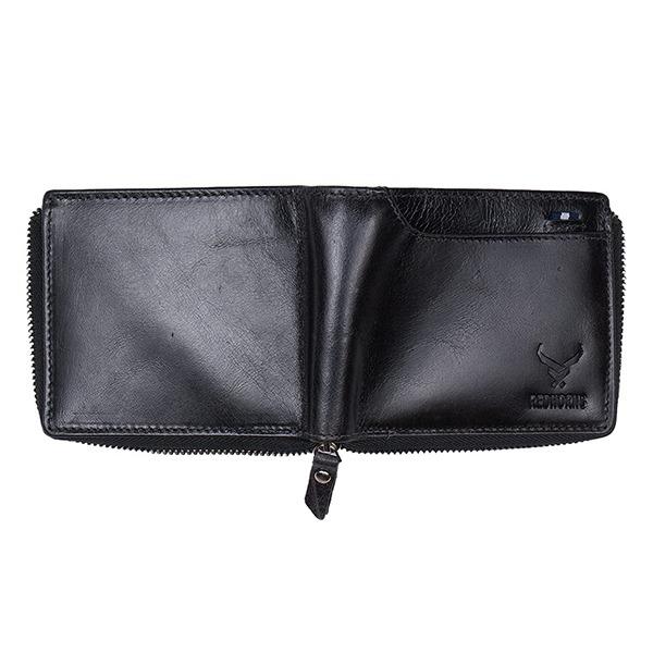 Black Customized Genuine Leather Multi Pocket Wallet with Zipper