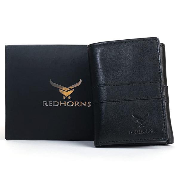 Black Customized Genuine Leather Regular Wallet with Multi Pockets