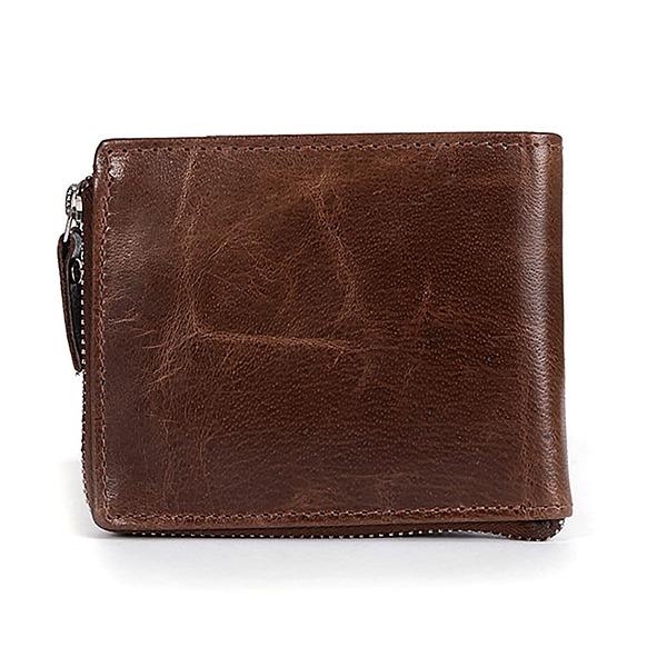 Brown Customized Genuine Leather Multi Pocket Wallet with Zipper for Men