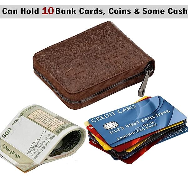 Brown Customized 10 Slot PU Leather Textured Vertical Credit Debit Card Holder