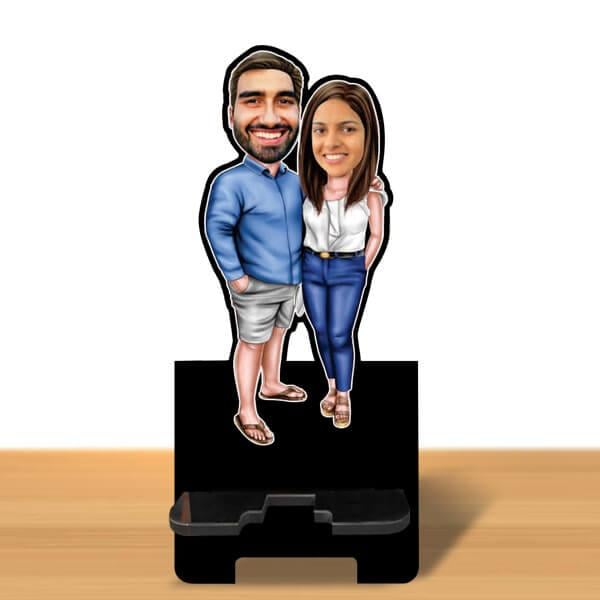 Cool Couple Customized Caricature Mobile Stand - 6 x 4 inches