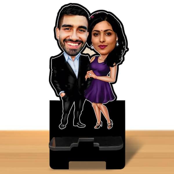 Dancing Star Couple Customized Caricature Mobile Stand - 6 x 4 inches