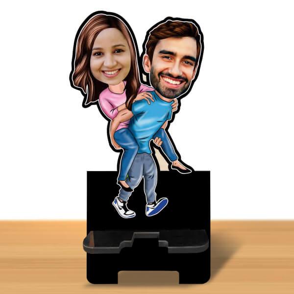 Happy Couple Customized Caricature Mobile Stand - 6 x 4 inches