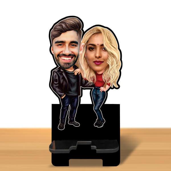 Lovely Couple Customized Caricature Mobile Stand - 6 x 4 inches