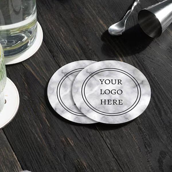 Black and White Marble Business Logo Customized Photo Printed Circle Tea & Coffee Coasters