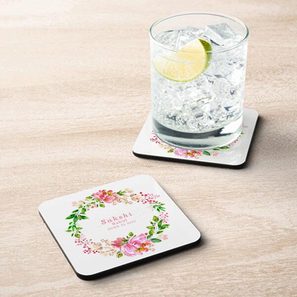 Text Tea Coaster Buy Cute Pink Watercolor Flowers Design Customized Photo Printed Tea ...
