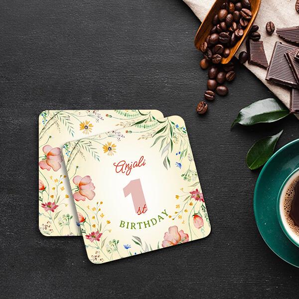 Text Tea Coaster Buy Wildflower Floral Design Customized Photo Printed Tea & Coffee ...