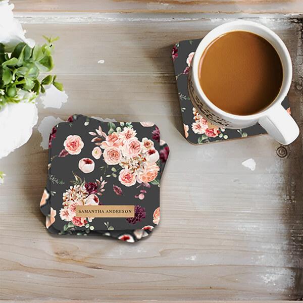 Text Tea Coaster Buy Modern Pastel Flowers Design Customized Photo Printed Tea & Coffee ...