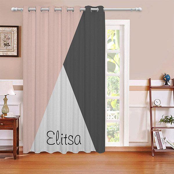 Elegant Blush Pink & Grey Geometric Triangles Customized Photo Printed Curtain