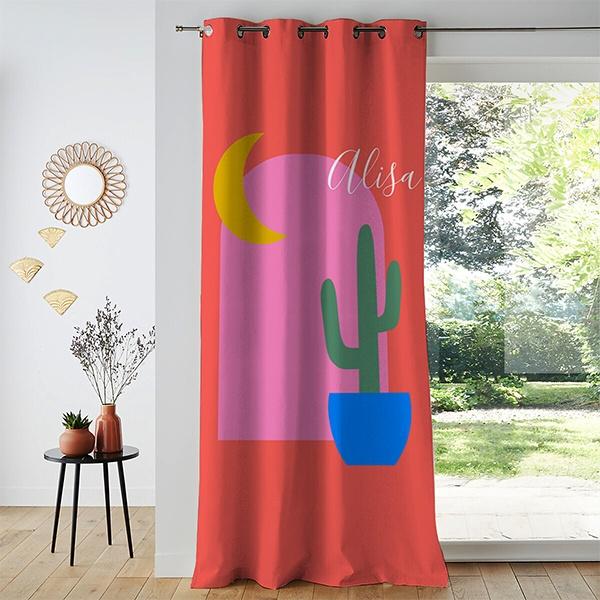 Colorful Boho Cactus Moon Design Customized Photo Printed Curtain