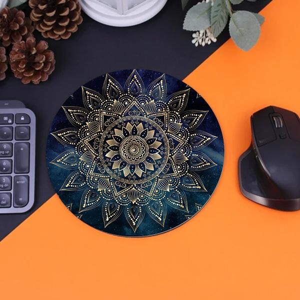 Elegant Gold Mandala Blue Galaxy Design Customized Printed Circle Mousepad Photo Mouse Pad