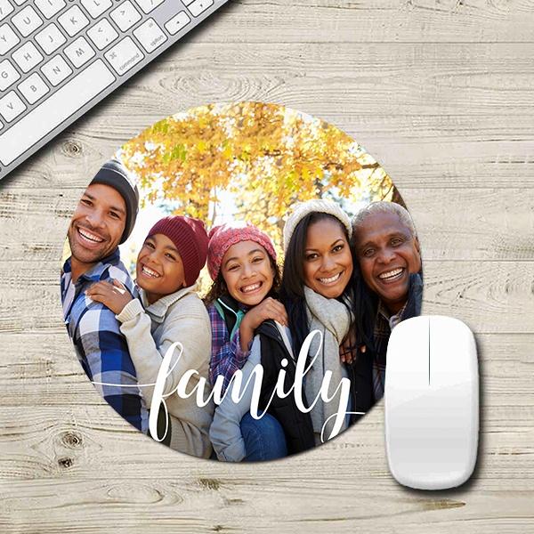Family Script Overlay Photo Customized Printed Circle Mousepad Photo Mouse Pad
