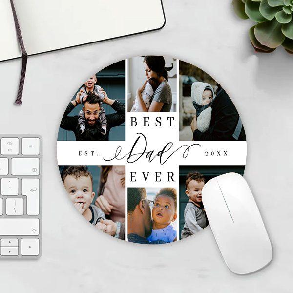 Best Dad Ever Photo Collage Customized Printed Circle Mousepad Photo Mouse Pad