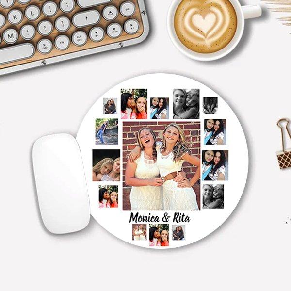 Best Friends 15 Photo Collage Customized Printed Circle Mousepad Photo Mouse Pad