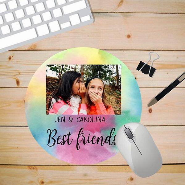 Best Friends Photo Customized Printed Circle Mousepad Photo Mouse Pad