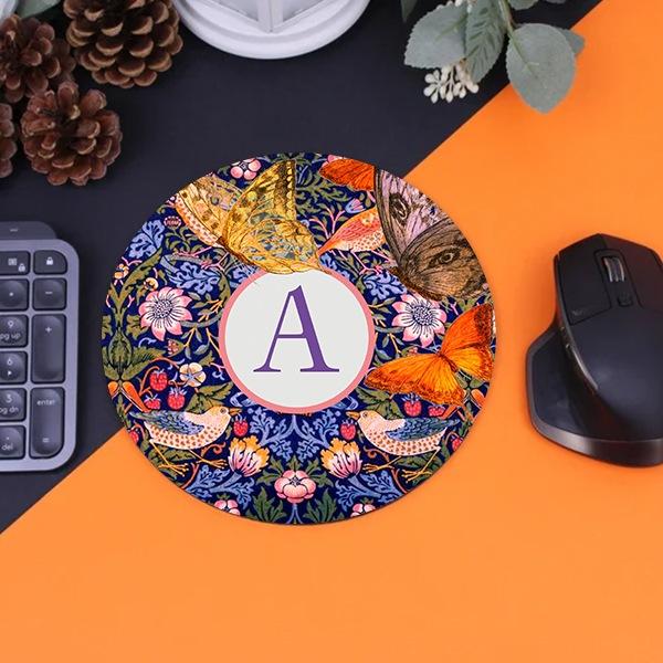 Butterflies and Birds Design Customized Printed Circle Mousepad Photo Mouse Pad