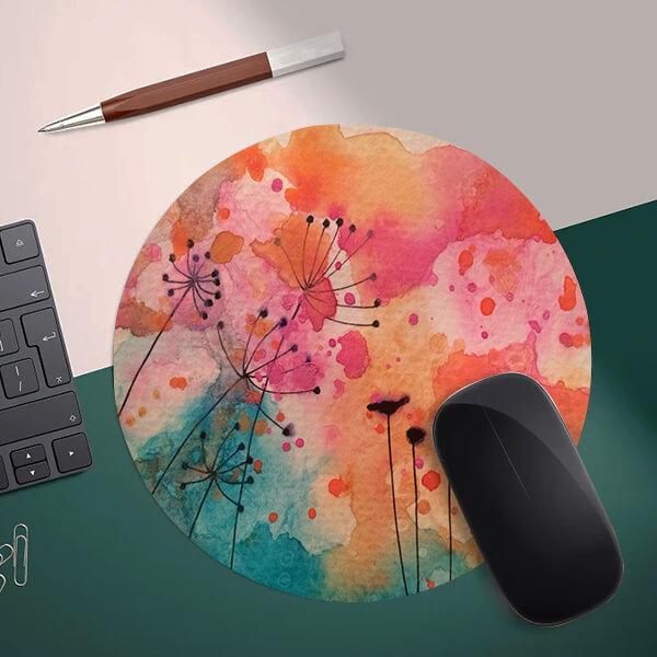 Abstract Watercolor Floral Art Customized Printed Circle Mousepad Photo Mouse Pad