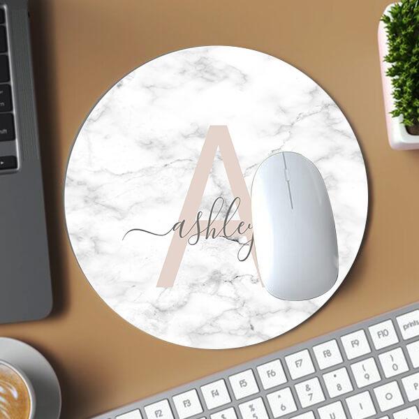 Chic Blush Pink White Marble Customized Printed Circle Mousepad Photo Mouse Pad