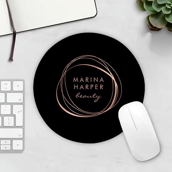 Faux Rose Gold Design with Name Customized Printed Circle Mousepad Photo Mouse Pad