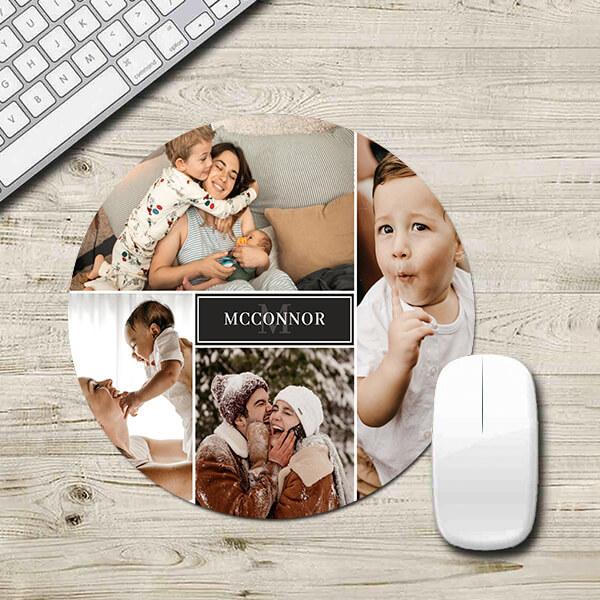 Matte Black Modern Photo Collage Customized Printed Circle Mousepad Photo Mouse Pad