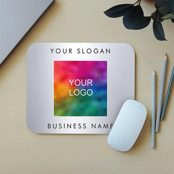 Faux Silver Metallic Look with Business Logo Customized Printed Rectangle Mousepad Photo Mouse Pad