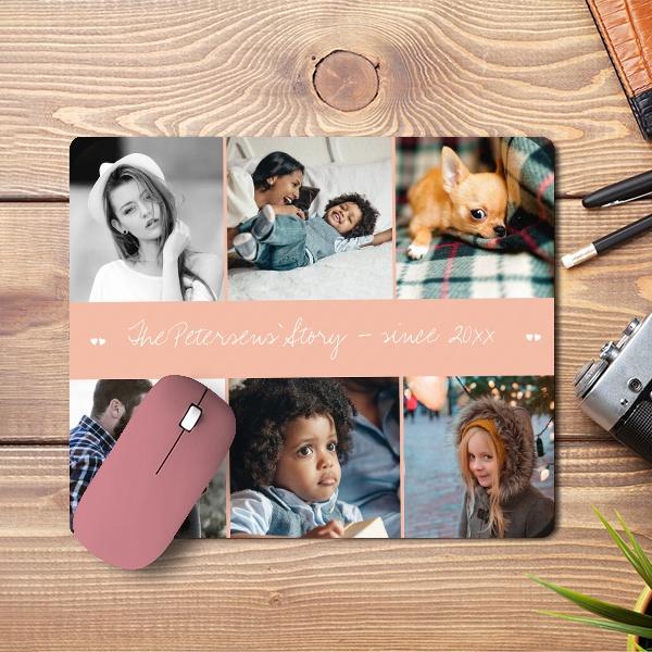 6 Photo Collage Modern Family Customized Printed Rectangle Mousepad Photo Mouse Pad