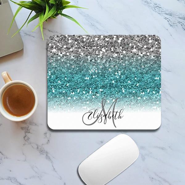 Teal Silver Ombre Glitter Customized Printed Rectangle Mousepad Photo Mouse Pad