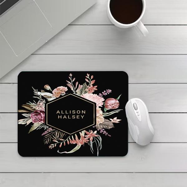 Rustic Elegant Floral with Geometric Frame Customized Printed Rectangle Mousepad Photo Mouse Pad