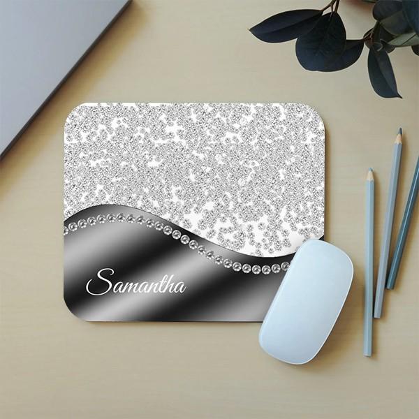 Black Monogram Diamonds Glitter Bling Customized Printed Rectangle Mousepad Photo Mouse Pad